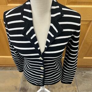Chaps Cardigan Knit Sweater Size M Black/White Striped Long Sleeves Button Up
